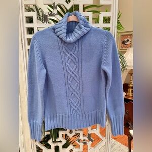 Ann Taylor Y2K ice Blue cable knit turtleneck, ski style, fits like a small